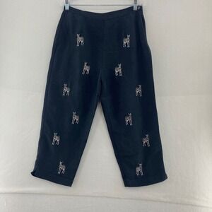 Silkland 100% Silk Black Pants Size 10‎ Embroidered Zebra Animal Print Cropped